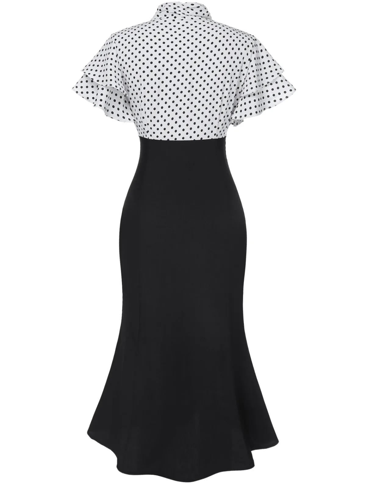 Outlet Retro Stage Black 1930s Dots Tie Neck Mermaid Dress