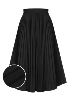 Hot Retro Stage 1950s Elegant Pleated Skirt Black