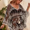 Outlet Retro Stage Black 1970s Embroidered Mesh Cover-Up