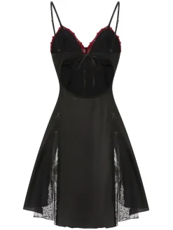 Best Retro Stage 1940s Embroidered Satin Lace Nightdress Black