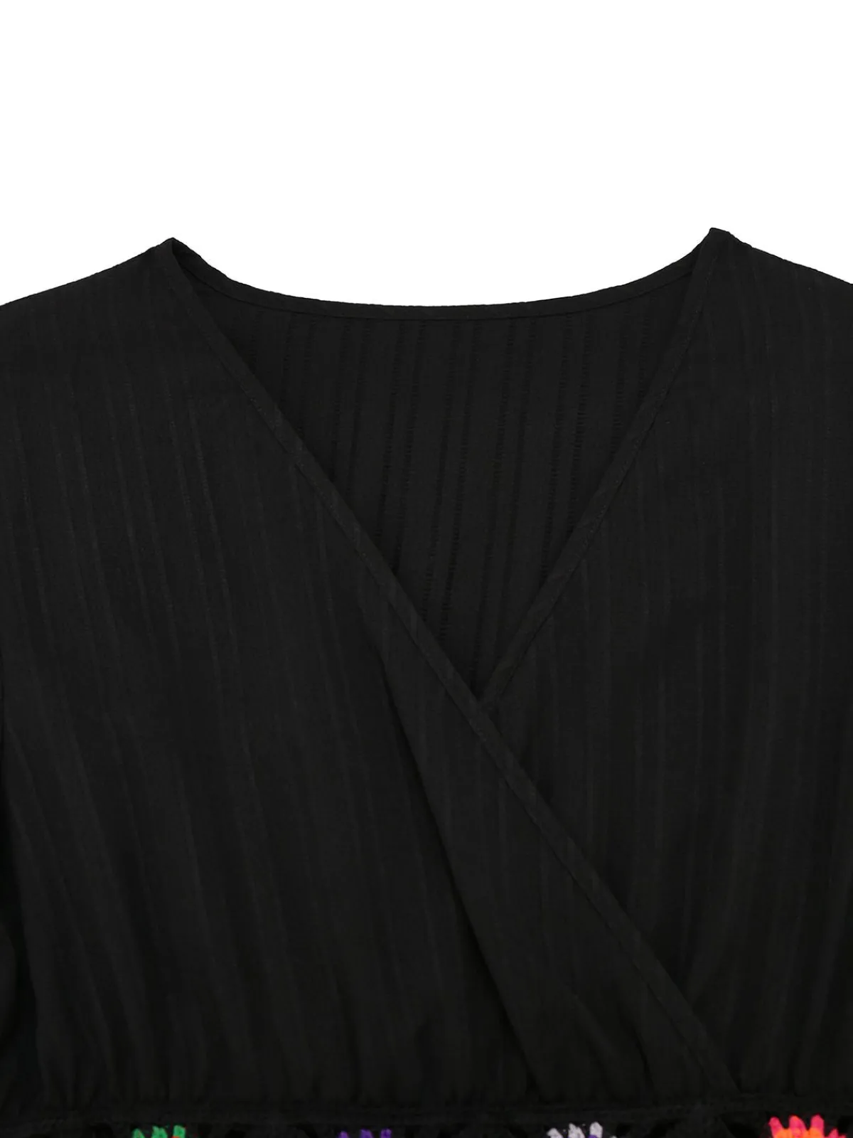 New Retro Stage 1940s Embroidery Boho V-Neck Dress Black