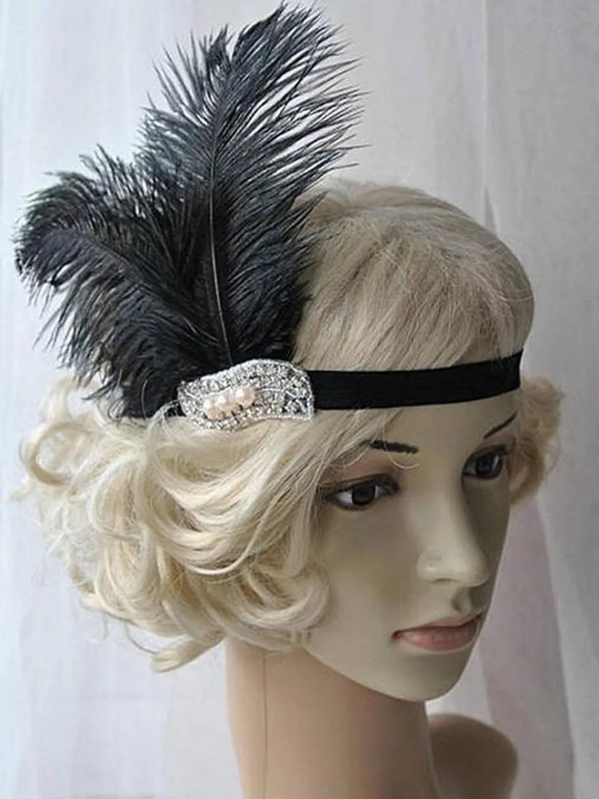 Online Retro Stage Black 1920s Feather Flapper Headband
