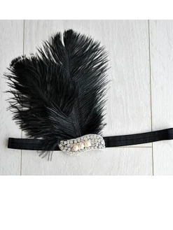 Online Retro Stage Black 1920s Feather Flapper Headband