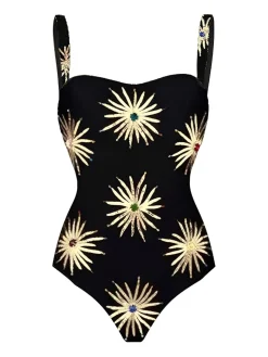 Fashion Retro Stage 1960s Firework Gilded One-Piece Swimsuit & Cover-Up Black