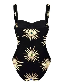 Fashion Retro Stage 1960s Firework Gilded One-Piece Swimsuit & Cover-Up Black