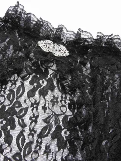 Online Retro Stage 1970s Flare Sleeved Lace Sheer Cape Black