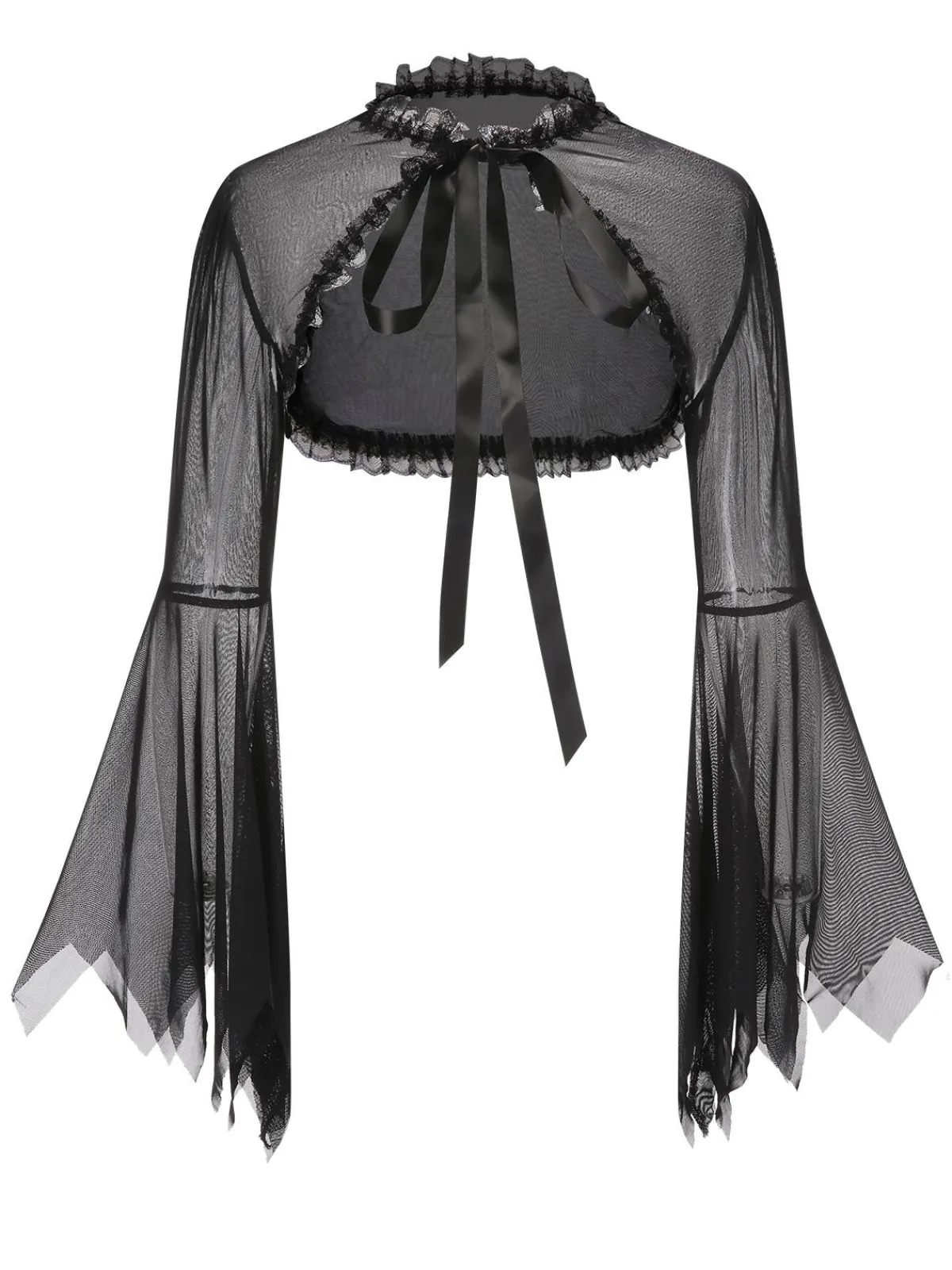 Outlet Retro Stage 1950s Flare Sleeved Lace-Up Sheer Cape Black