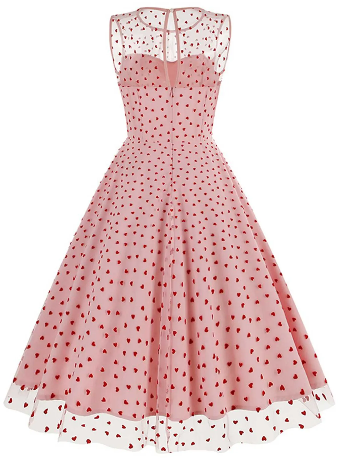 Online Retro Stage Black 1950s Flocked Heart Mesh Patchwork Dress