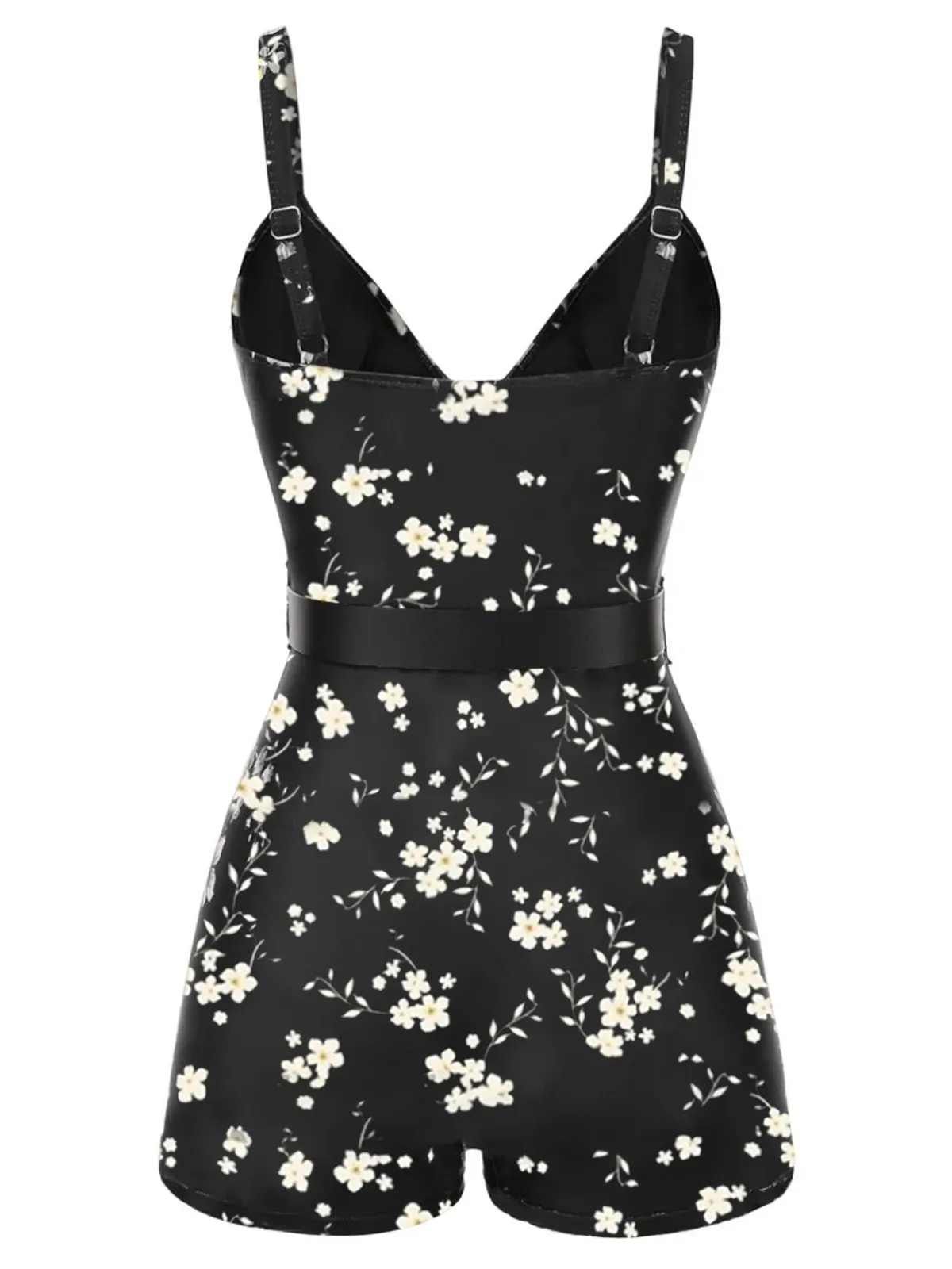 Hot Retro Stage Black 1940s Floral Boxer Straps Swimsuit