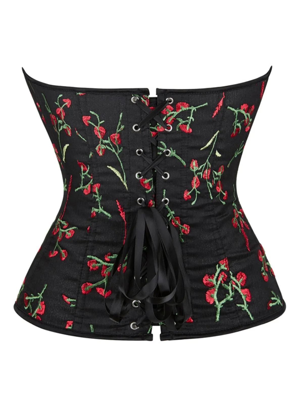 Clearance Retro Stage 1970s Floral Embroidered Corset Top Black