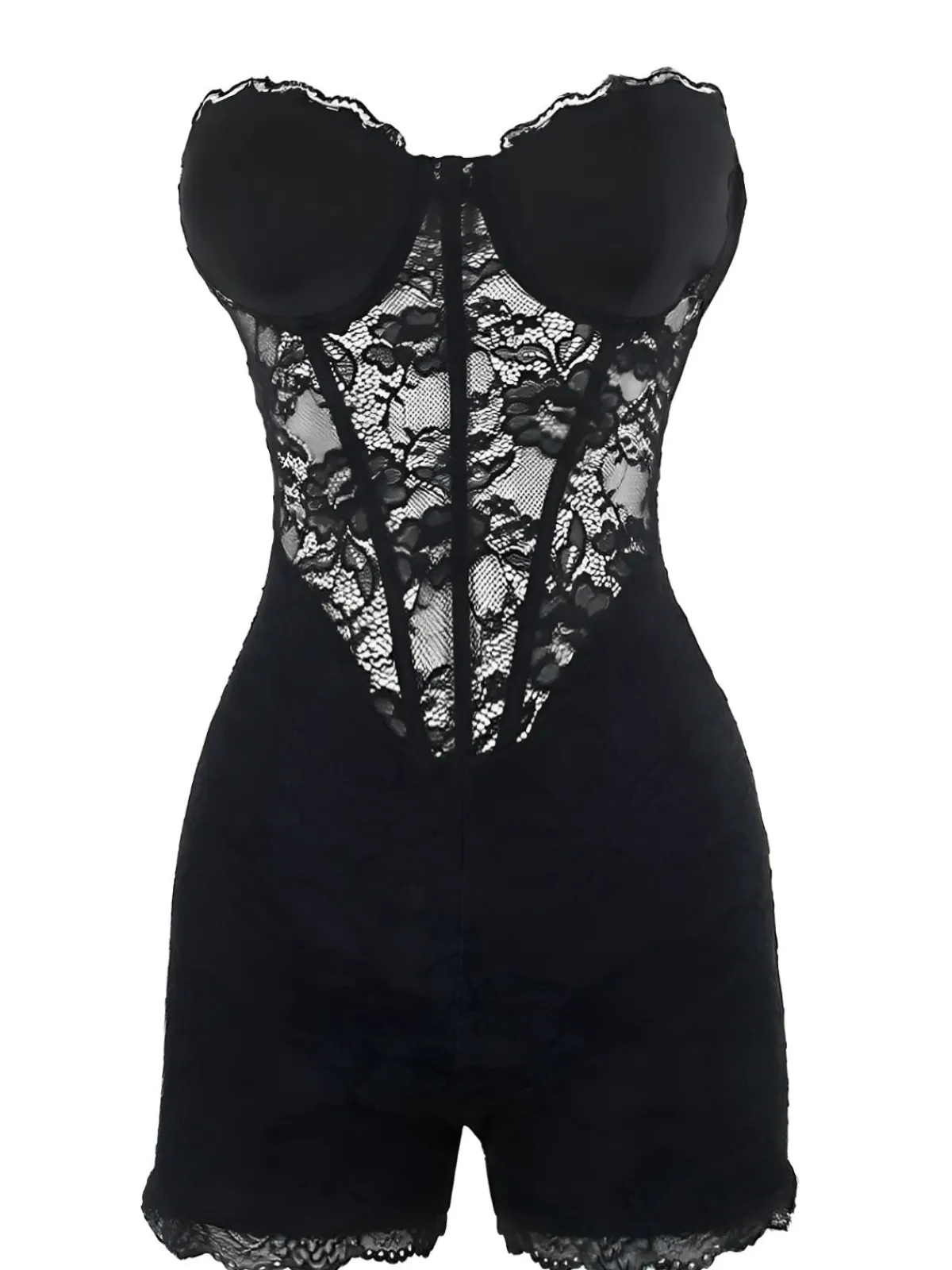 Clearance Retro Stage 1960s Floral Lace Bandeau Romper Black
