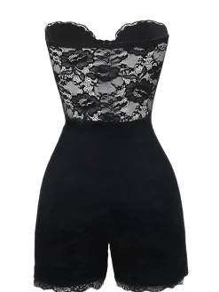 Clearance Retro Stage 1960s Floral Lace Bandeau Romper Black