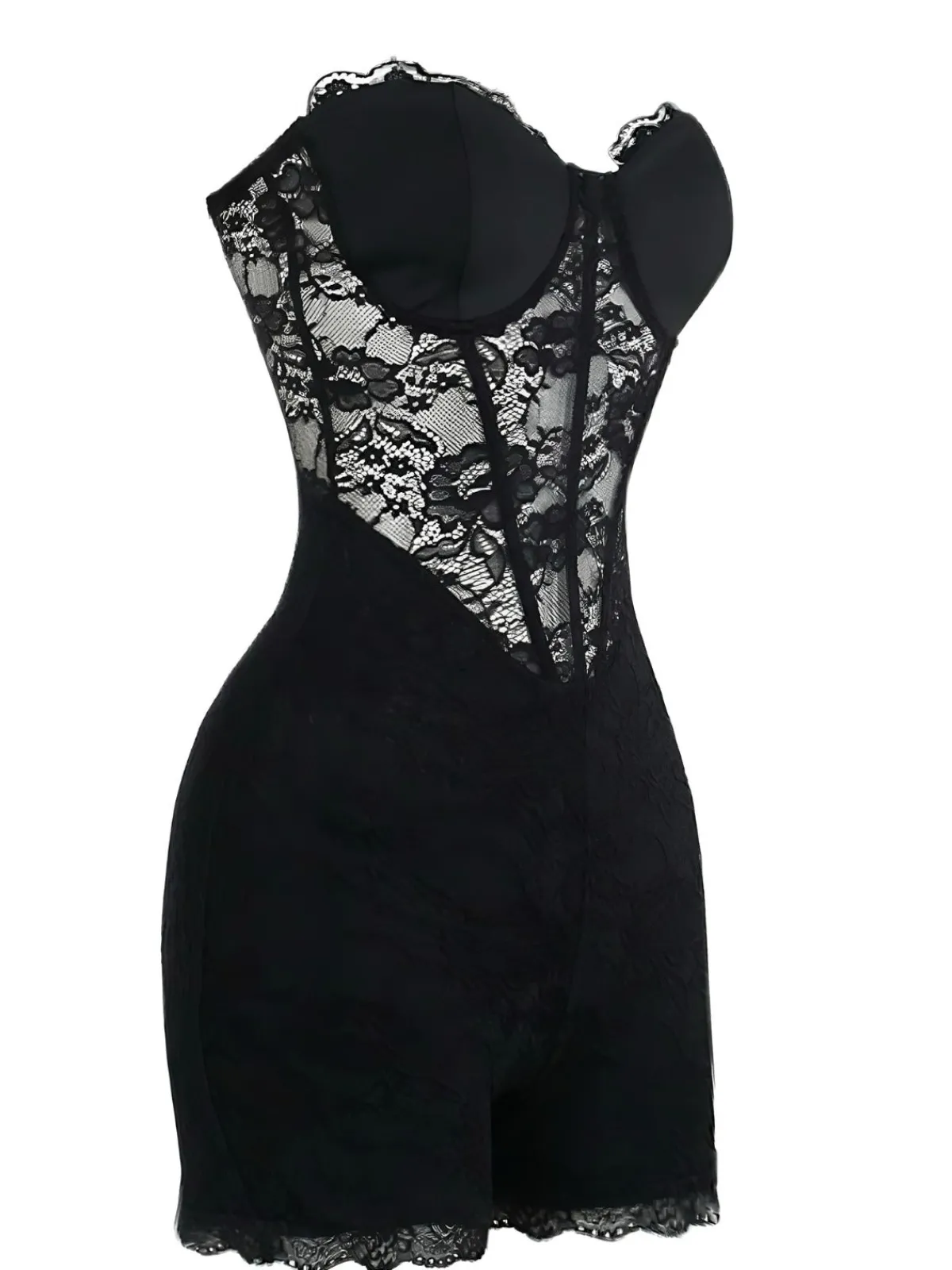 Clearance Retro Stage 1960s Floral Lace Bandeau Romper Black