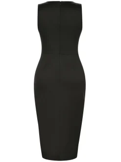 Online Retro Stage 1960s Floral Lace Slit Sleeveless Dress Black