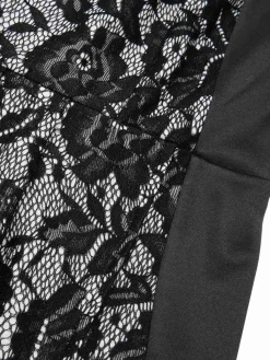 Online Retro Stage 1960s Floral Lace Slit Sleeveless Dress Black