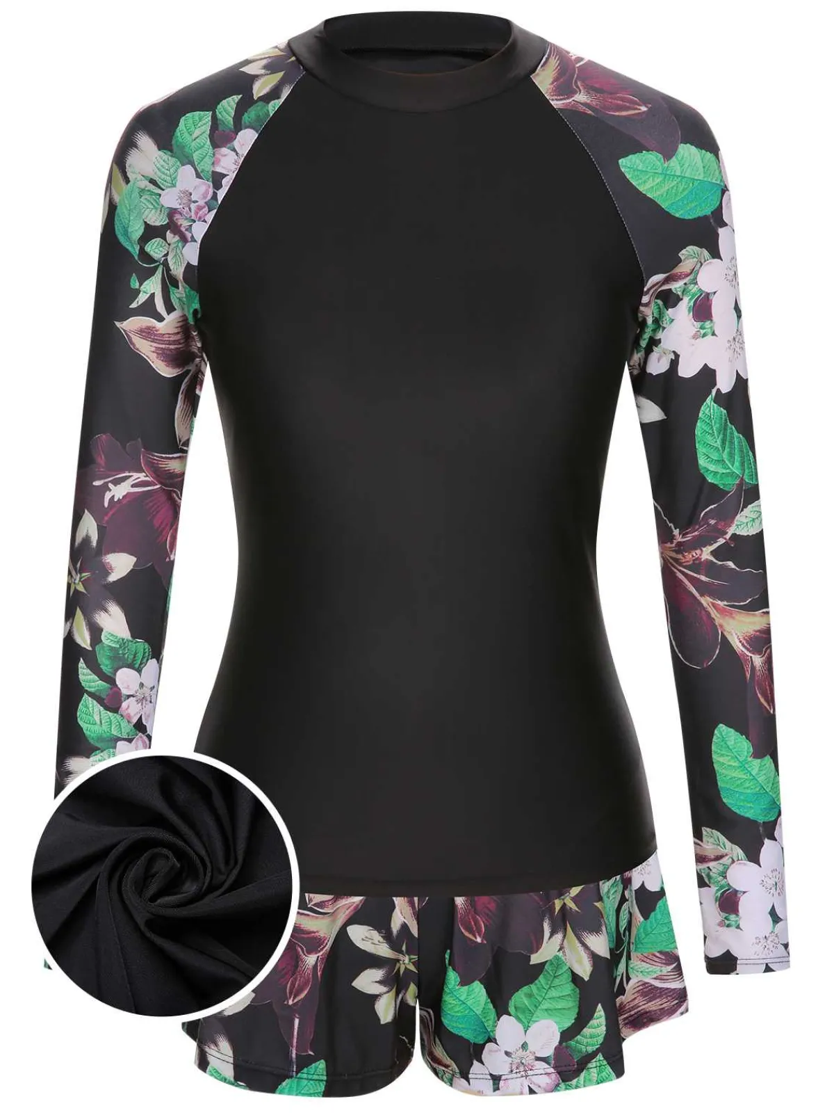 Online Retro Stage 1960s Floral Swimsuit Set Black