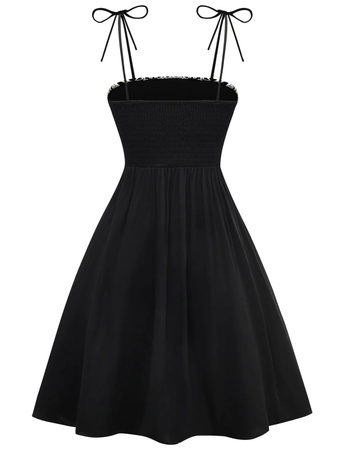 Clearance Retro Stage 1950s Floral Textured Spaghetti Straps Dress Black