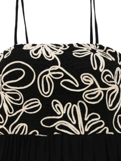Clearance Retro Stage 1950s Floral Textured Spaghetti Straps Dress Black