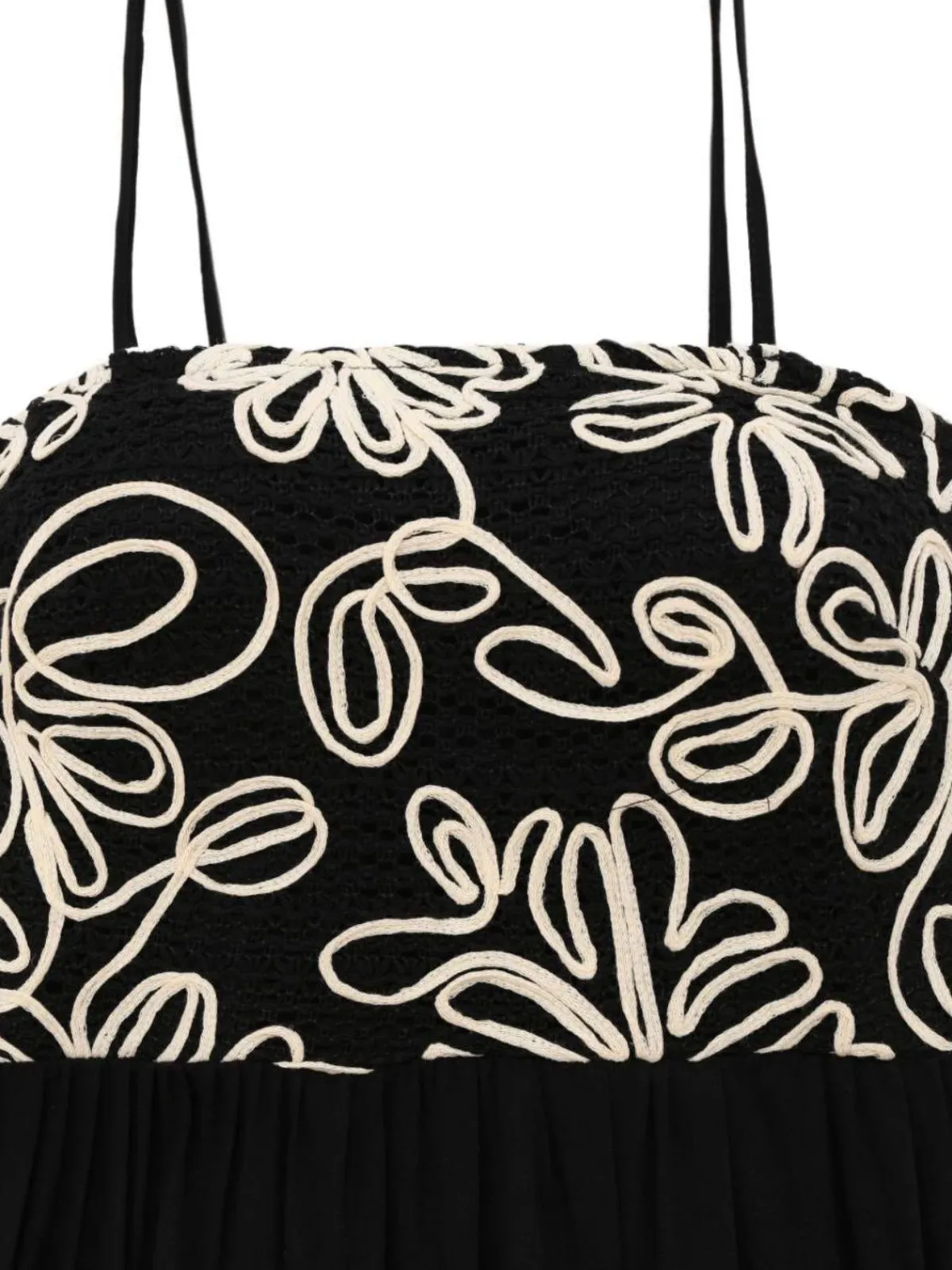 Clearance Retro Stage 1950s Floral Textured Spaghetti Straps Dress Black