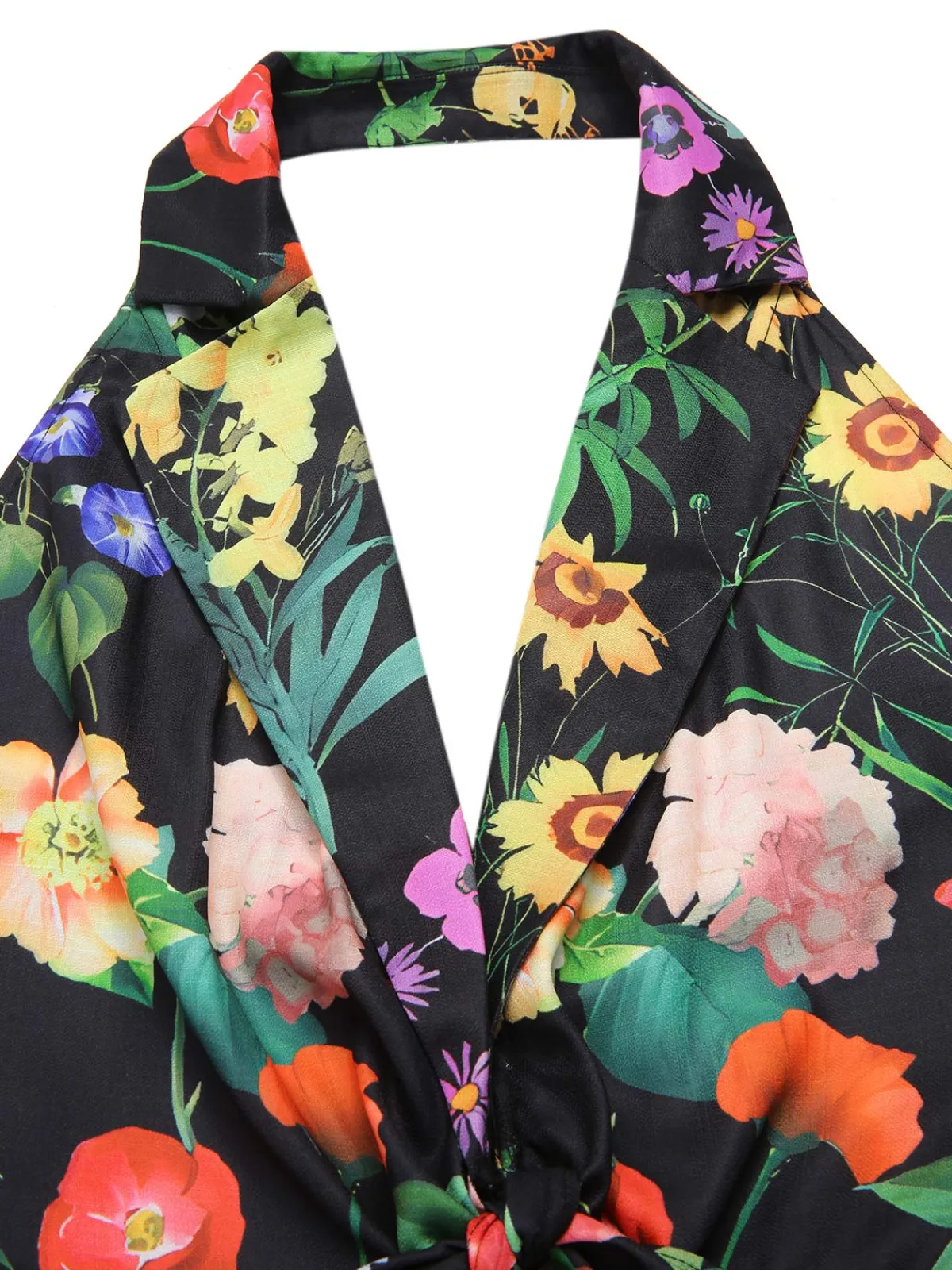 Clearance Retro Stage 1930s Floral V-Neck Halter Jumpsuit Black