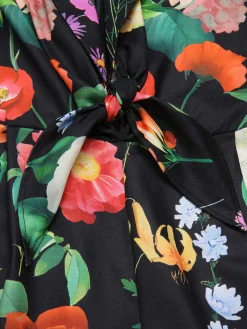 Clearance Retro Stage 1930s Floral V-Neck Halter Jumpsuit Black