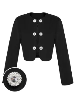 New Retro Stage 1950s Fragrant Short Button Jacket Black