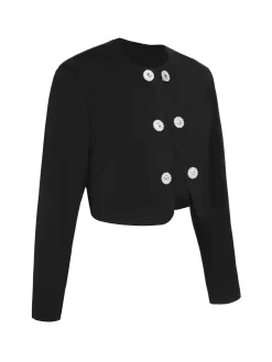 New Retro Stage 1950s Fragrant Short Button Jacket Black