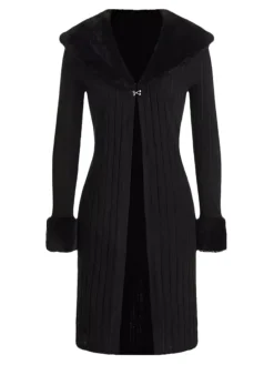 Fashion Retro Stage 1960s Fur Collar Cuffs Coat Black