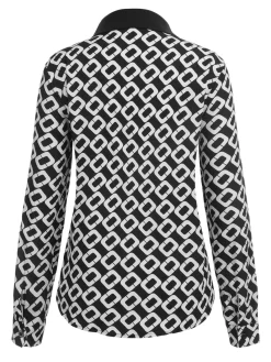 Best Retro Stage 1940s Geometric Patchwork Ribbon Blouse Black