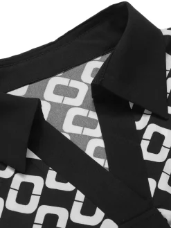 Best Retro Stage 1940s Geometric Patchwork Ribbon Blouse Black