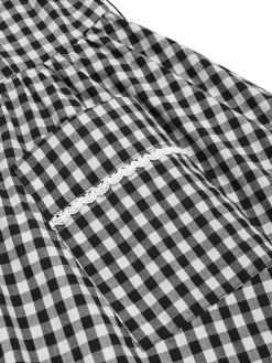 New Retro Stage 1950s Gingham Plaid Lace Trim Belted Dress Black