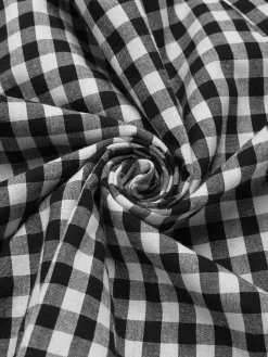 New Retro Stage 1950s Gingham Plaid Lace Trim Belted Dress Black