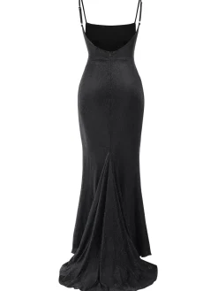 Fashion Retro Stage 1920s Glitter Floor-Length Straps Dress Black