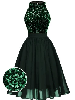 Fashion Retro Stage Black 1950s Gold Glitter Patchwork Dress