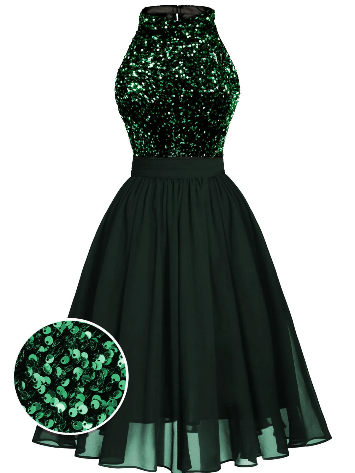 Fashion Retro Stage Black 1950s Gold Glitter Patchwork Dress