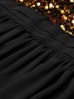 Fashion Retro Stage Black 1950s Gold Glitter Patchwork Dress