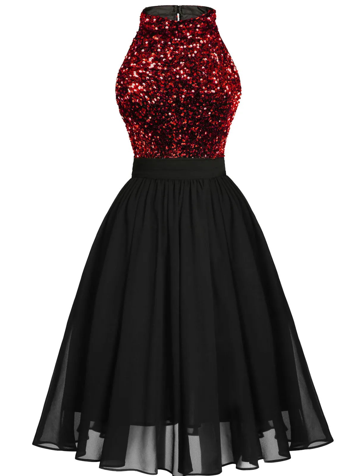 Fashion Retro Stage Black 1950s Gold Glitter Patchwork Dress