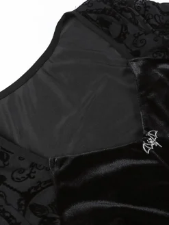 Online Retro Stage 1960s Gothic Flocked Dress Black