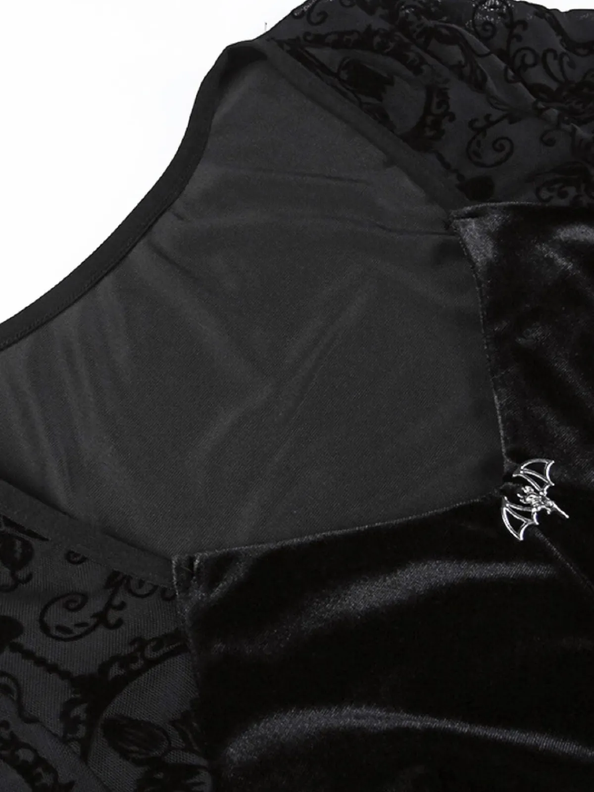 Online Retro Stage 1960s Gothic Flocked Dress Black