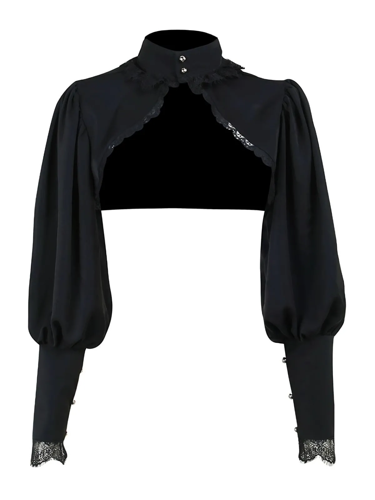 Online Retro Stage 1980s Gothic Lace Stand Collar Top Black