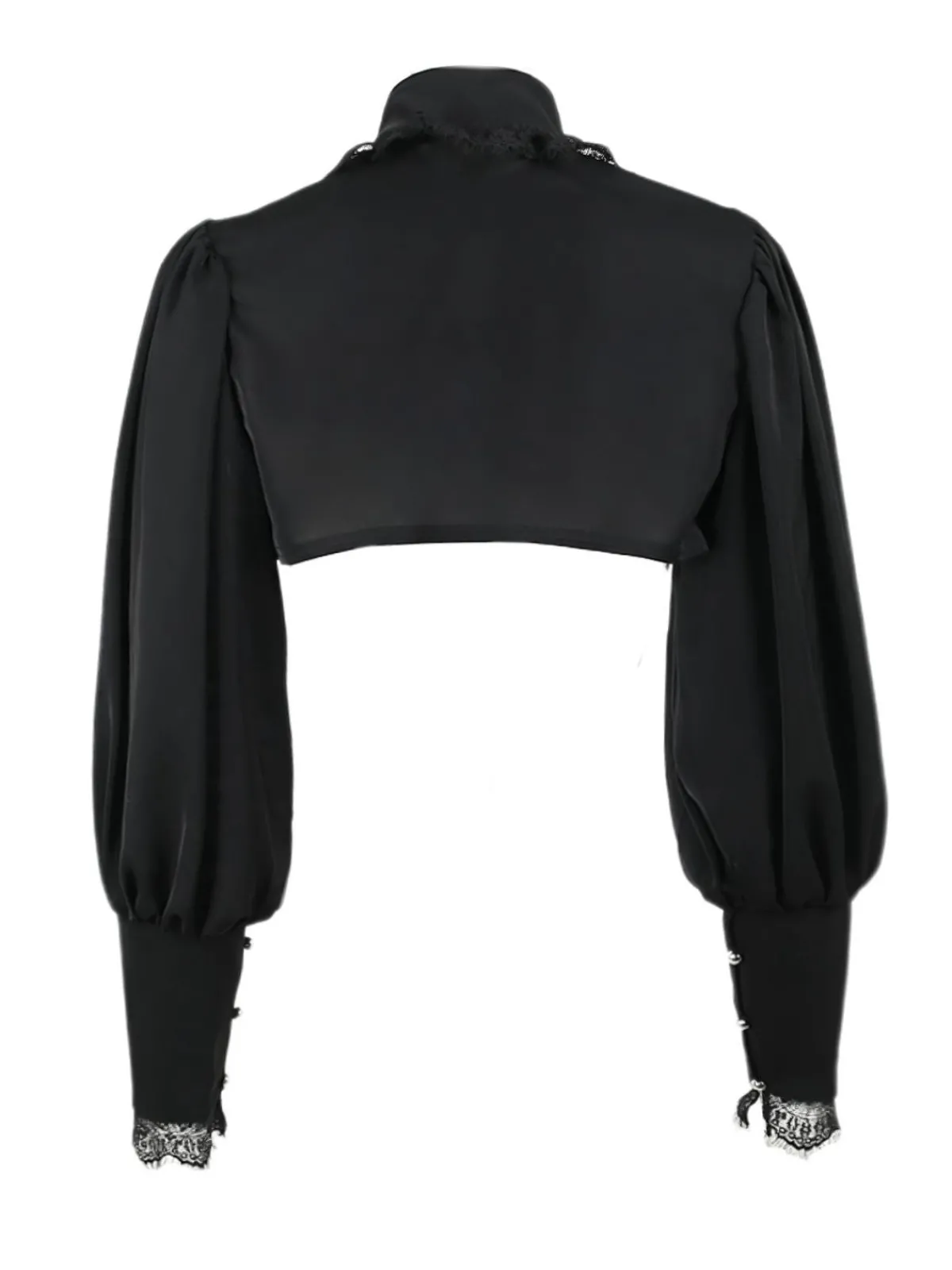 Online Retro Stage 1980s Gothic Lace Stand Collar Top Black