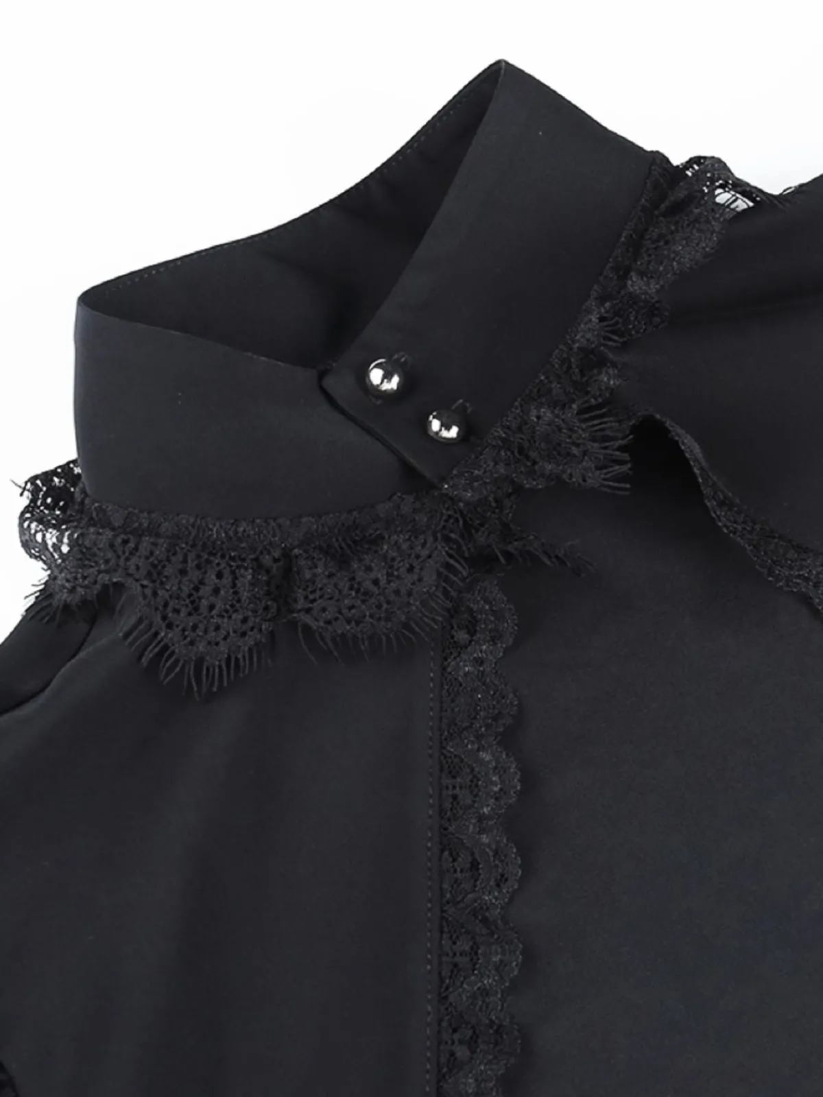 Online Retro Stage 1980s Gothic Lace Stand Collar Top Black