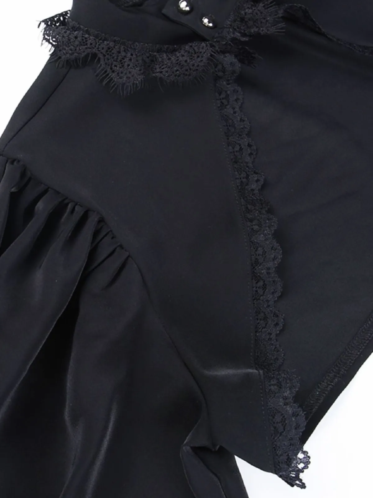 Online Retro Stage 1980s Gothic Lace Stand Collar Top Black
