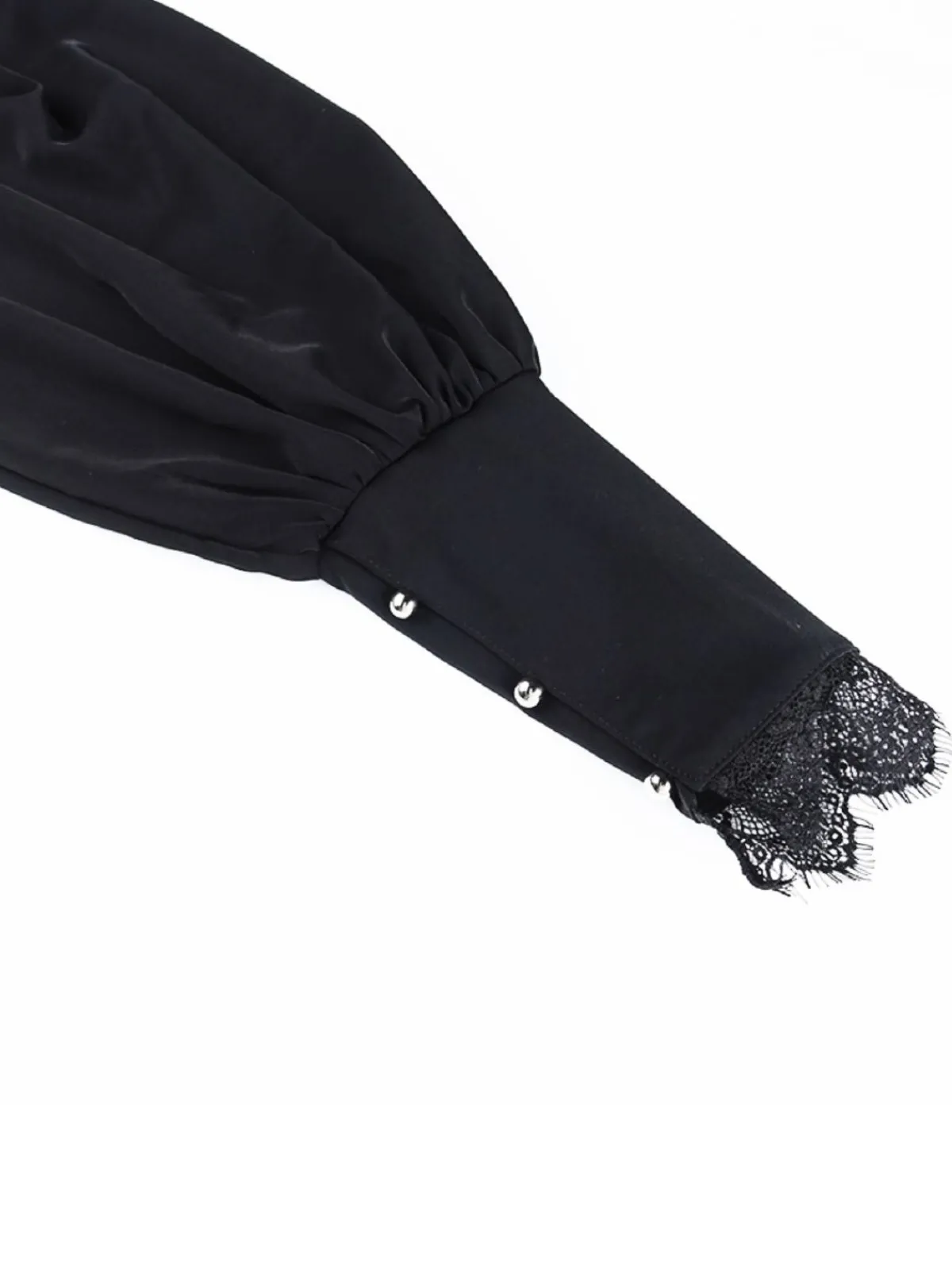 Online Retro Stage 1980s Gothic Lace Stand Collar Top Black