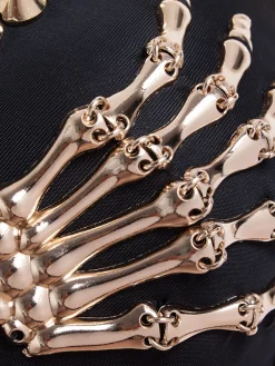 Fashion Retro Stage 1960s Gothic Punk Skeleton Hand Rivet Top Black