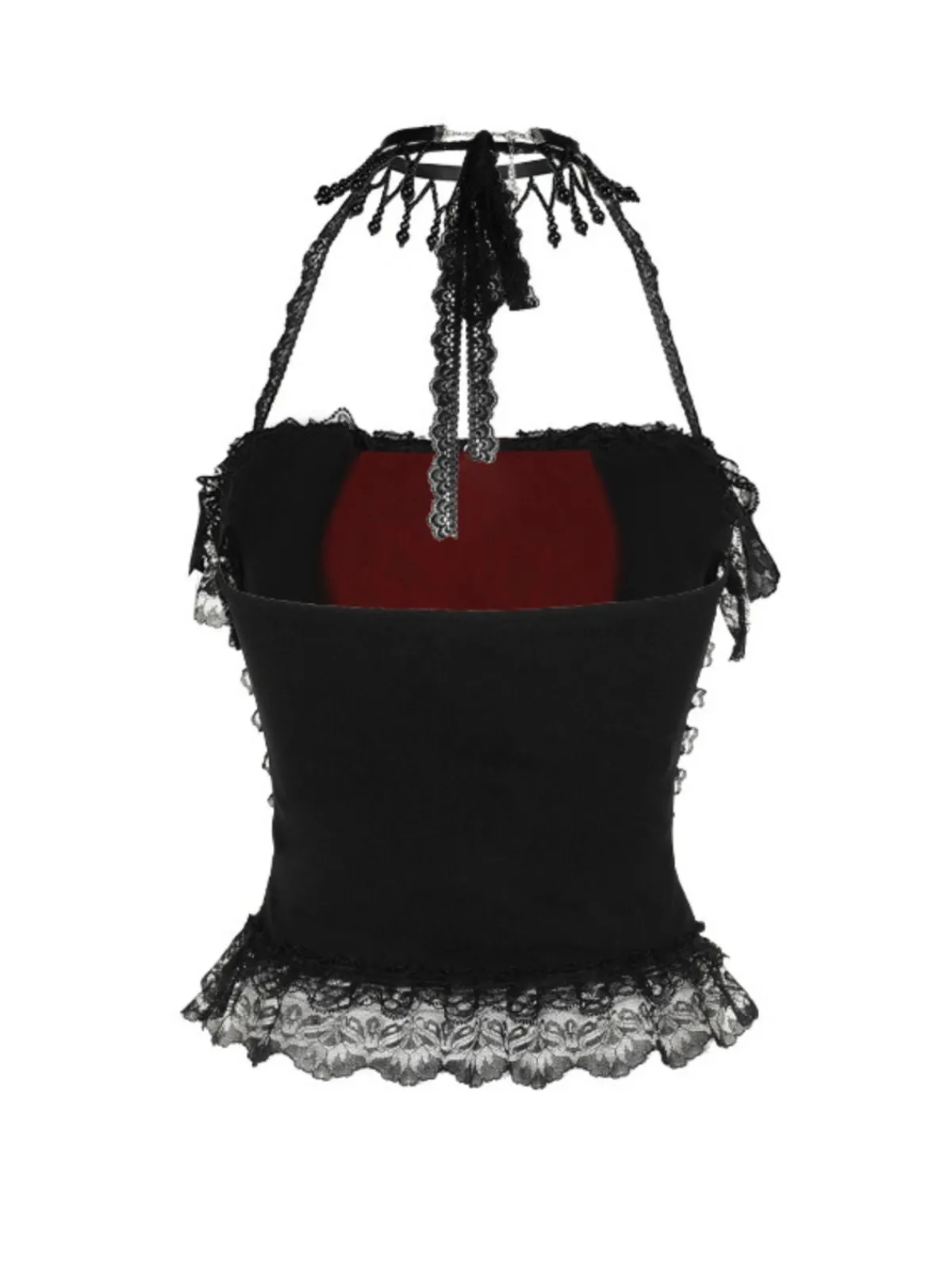 Clearance Retro Stage Black 1980s Gothic Steampunk Halter Lace Cross Camisole & Choker Black & Red