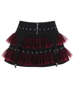 Sale Retro Stage 1980s Gothic Steampunk Mesh Ruffles Mini Skirt Black