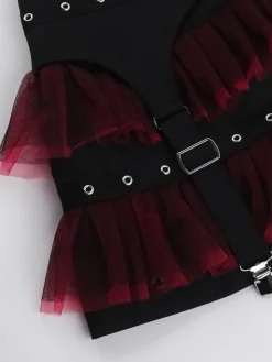 Sale Retro Stage 1980s Gothic Steampunk Mesh Ruffles Mini Skirt Black