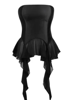 Best Retro Stage 1980s Gothic Strapless Lace Corset Top Black