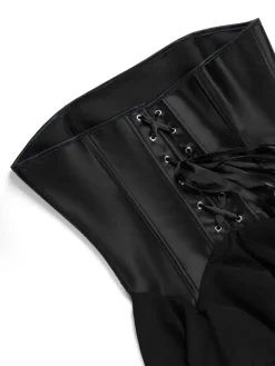 Best Retro Stage 1980s Gothic Strapless Lace Corset Top Black